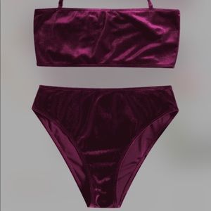 Bandeau bralette velvet high cut bikini set